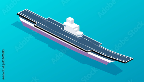 Military warship with military training ground, landing strip for aircraft.