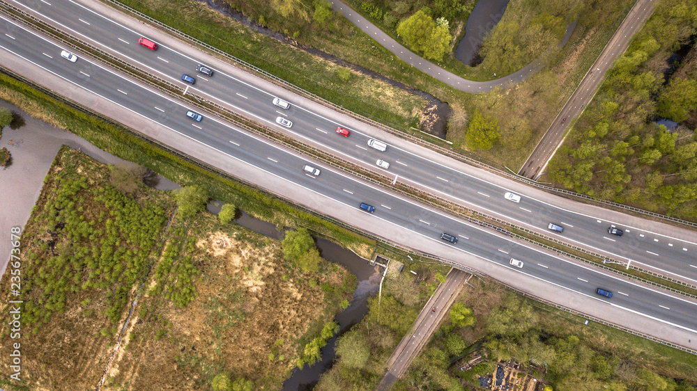 Aerial view of four lane motorway