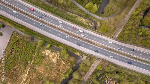 Aerial view of four lane motorway photo