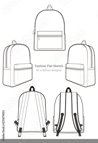 Backpack design illustration flat sketches template