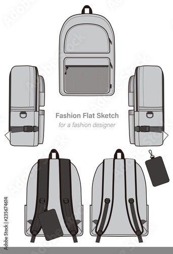Backpack design illustration flat sketches template