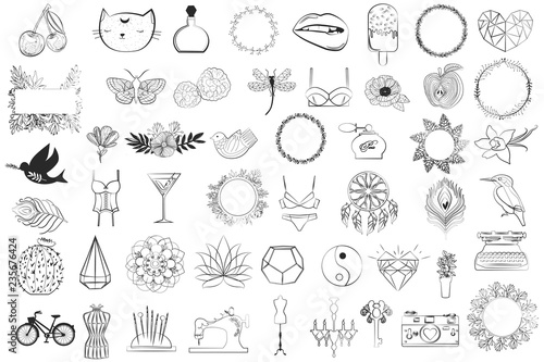 Collection of minimal vintage vector logos templates for brand design, doodles. Editable vector illustration