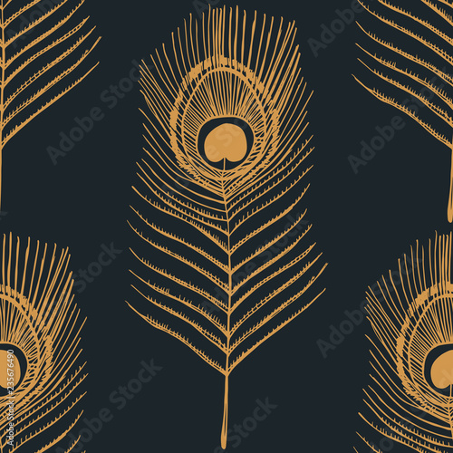 peacock feather seamless pattern hand drawn sketch