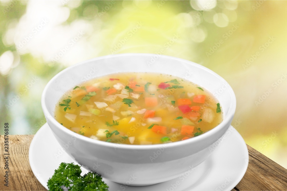 Vegetable soup on table Vegetable soup on table