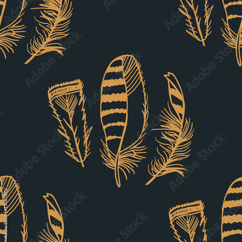 Obraz na plátně Mockingjay feather seamless pattern hand drawn sketch