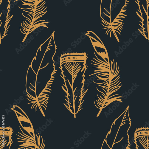 Obraz na plátně Mockingjay feather seamless pattern hand drawn sketch