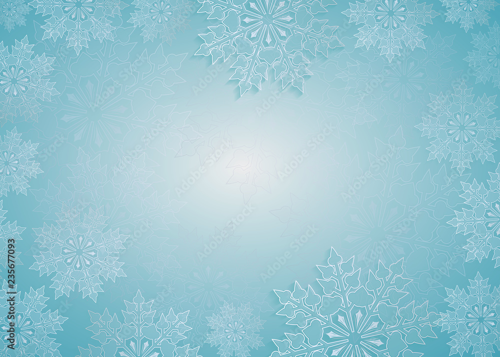 Christmas design light blue color with elegant white snowflakes. Christmas design light blue color with elegant white snowflakes.
