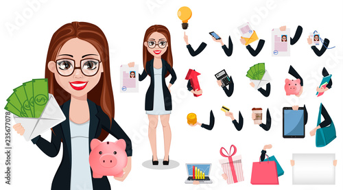 Business woman cartoon character. Beautiful lady