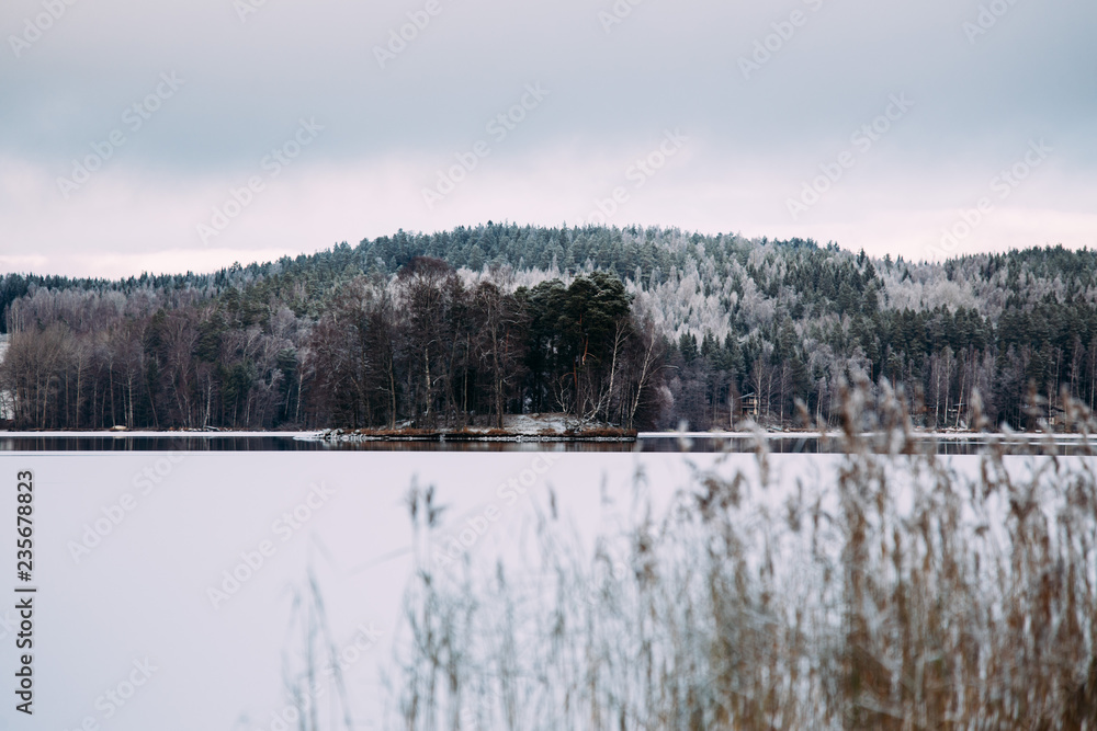 frozen lake. Winter in Scandinavia, Finland