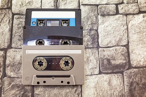 Audio cassettes on different background