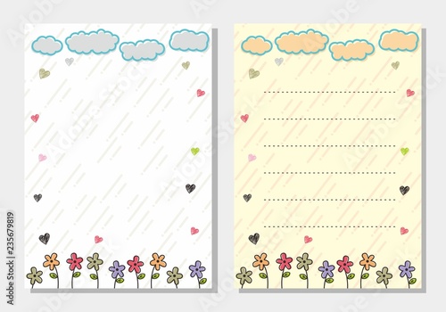 Cute blank page with love and rain theme, cute card design 