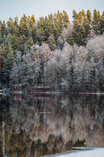Canvas Print Incredible reflections in the lake with beautiful sunset light