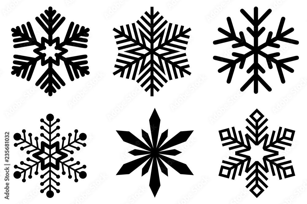 Set of different snowflakes isolated on white
