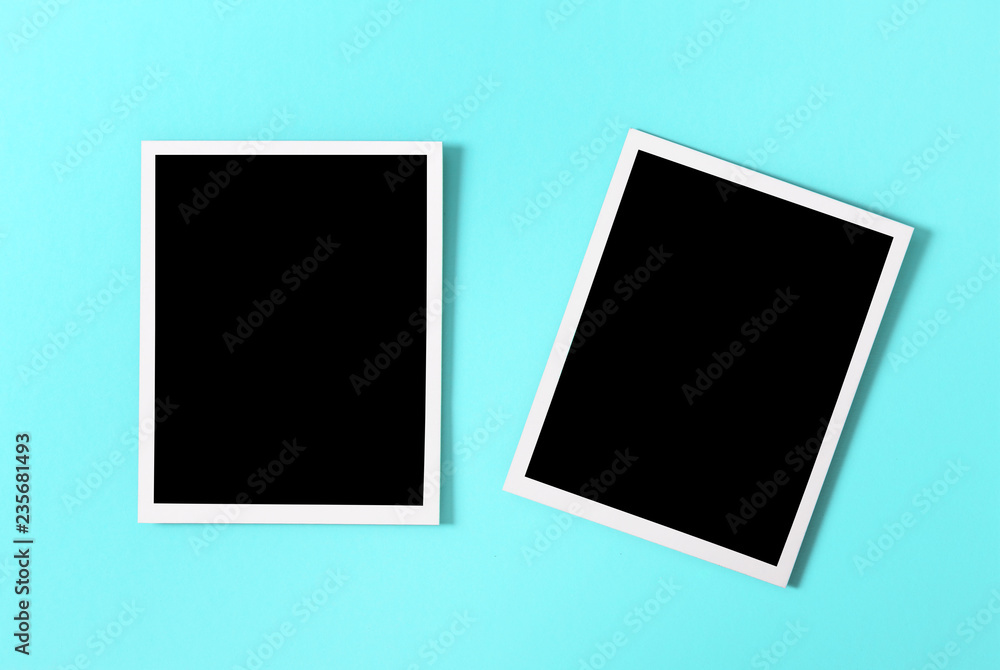 Retro style photo frames blue background