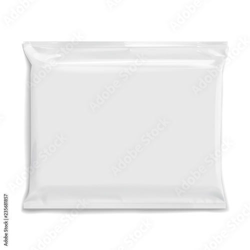 Flexible bag of Foil in Gray color. Food snack pillow Realistic package.