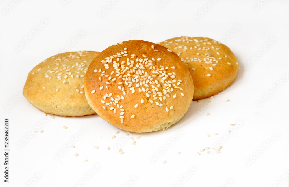 Homemade cookies with sesame seeds on a white background. Isolate