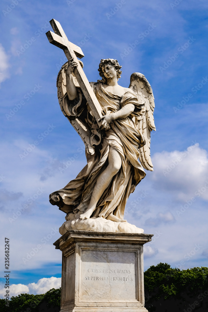 Angel with Cross, statue from the Sant'Angelo Bridge in Rome, Italy