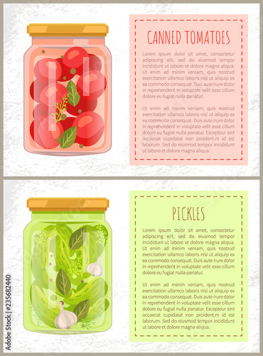 Canned Tomatoes and Pickles Vector Illustration