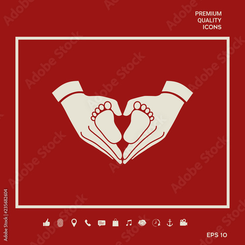 Hands holding baby - protection symbol. Heart shape made with hands. Graphic elements for your design