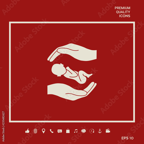 Hands holding baby. Graphic elements for your design