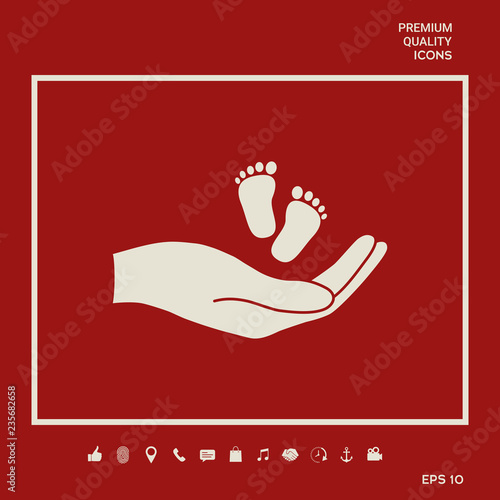 Hands holding baby foot. Graphic elements for your design