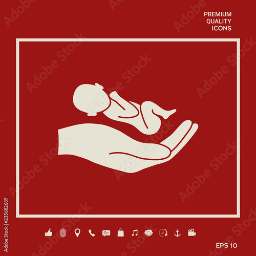 Hands holding baby, protect. Graphic elements for your design