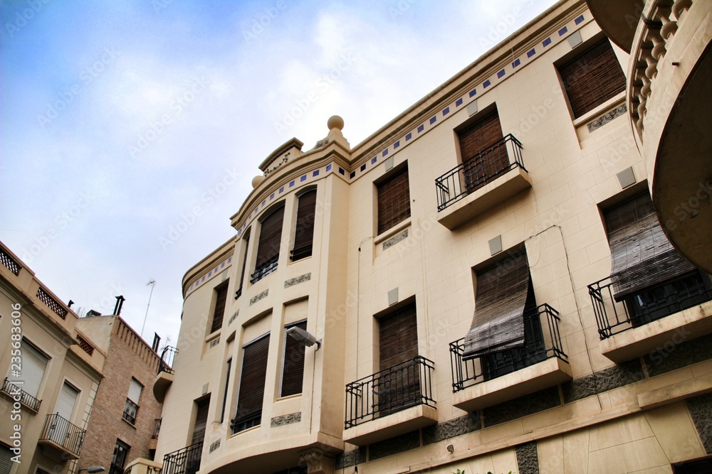Old colorful and majestic facades in Elche
