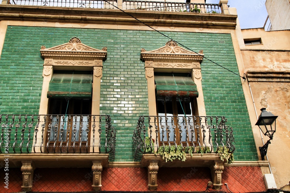 Old colorful and majestic facades in Elche