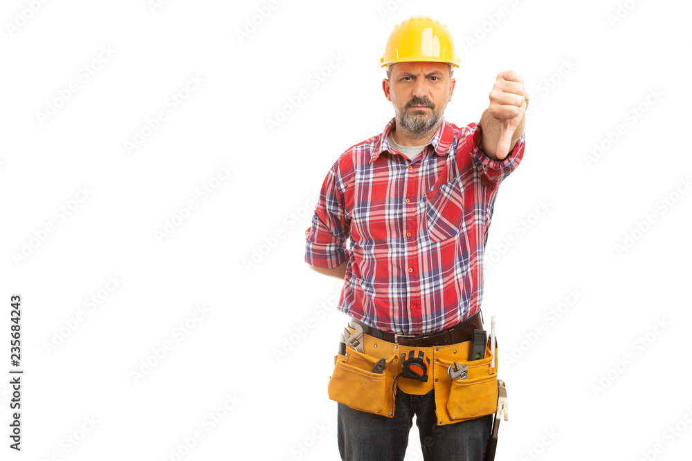 Worker showing thumb down.