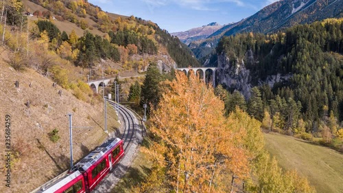 Following a train on the viaduct Landwasser in Swiss mountains during the autumn. Filmed with the DJI Inspire 2 drone in 5.2k RAW resolution and downscaled to 4k.