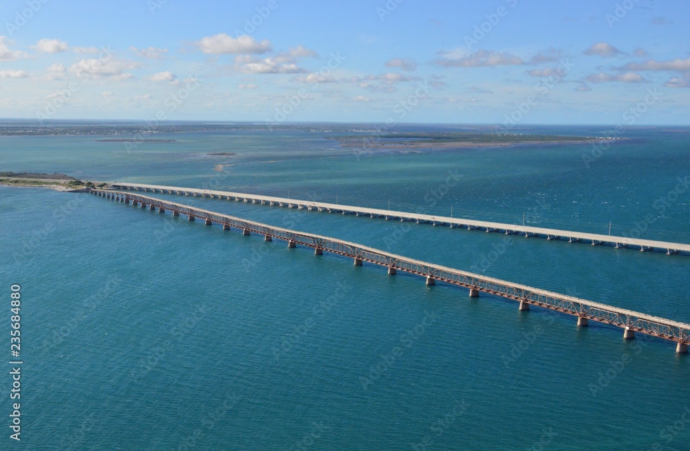 Looking at he Florida keys from a Helicopter