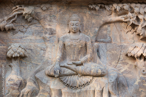 Stone statue of buddha at Mahabodhi Temple Complex in Bodh Gaya  India