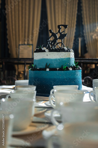 Big beautiful cake stands on the festive table