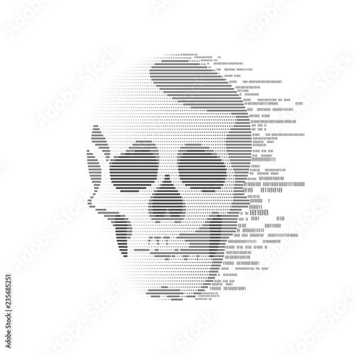 concept of virus computer, internet piracy and hacking, shape of skull combined with binary code