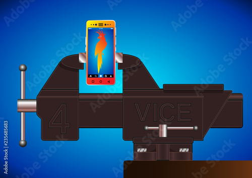 Smartphone clutched in a Realistic Vice 
