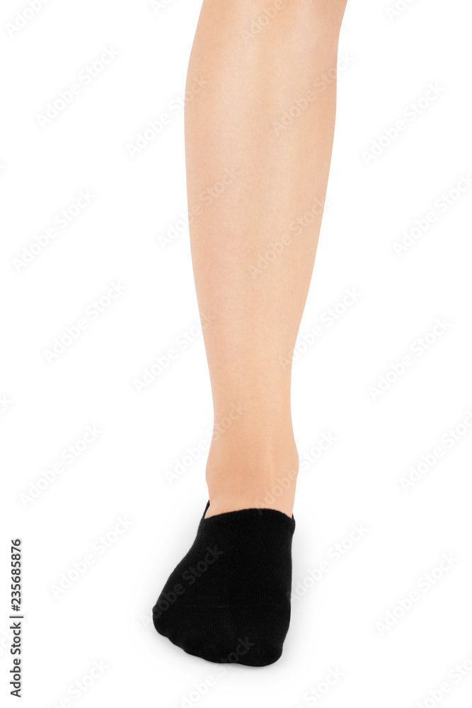Adult, attractive, backggray socks on a white background Adult, attractive, backggray socks on a white background