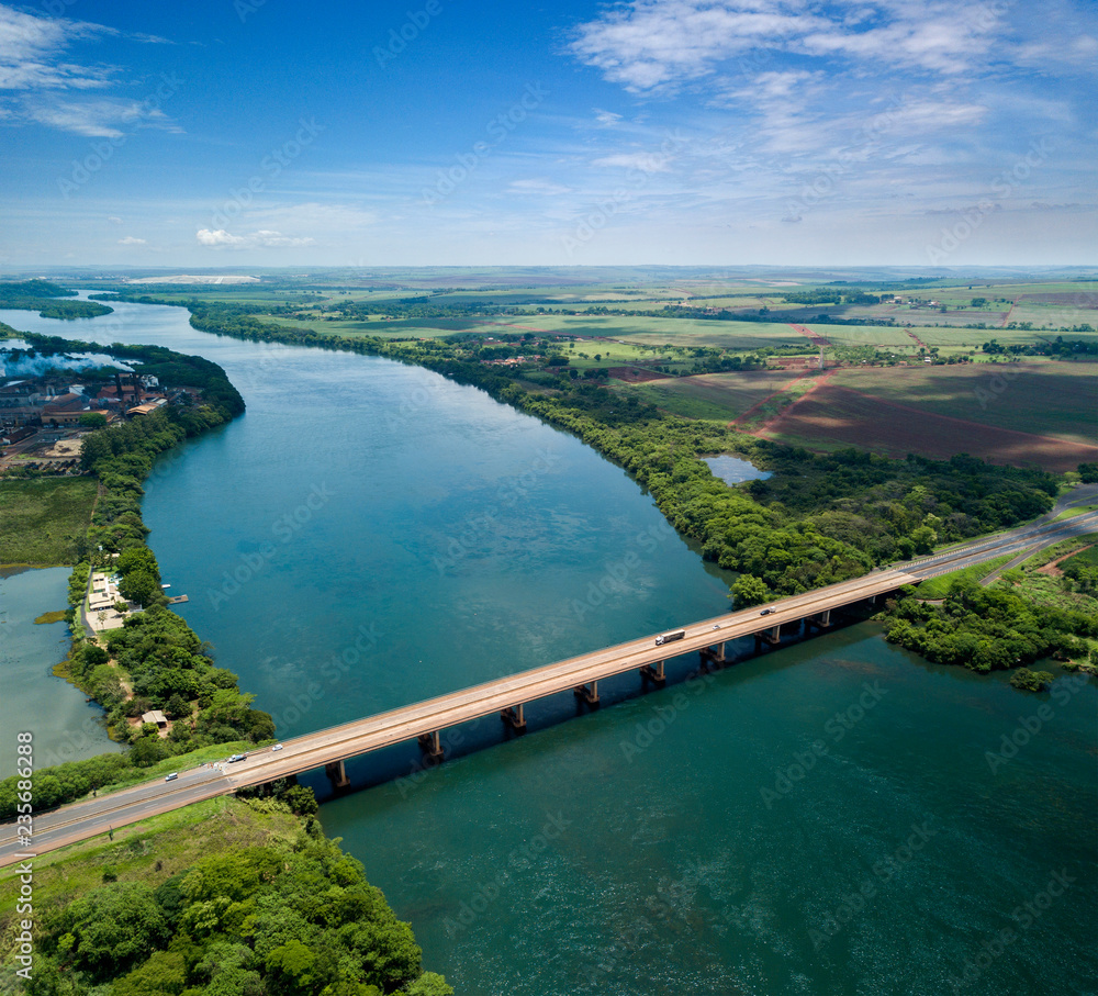 bridge between the states of sao paulo and minas gerais. Big River or Rio Grande in portuguese. October, 2018.
