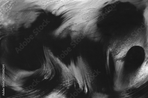 Abstract ink background. Marble style. Black paint stroke texture on white paper. Wallpaper for web and game design. Grunge mud art. Macro image of pen juice. Dark Smear.