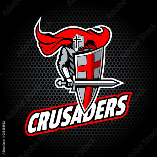 Crusaders word with proud Knight, for team or T-shirt logo. photo