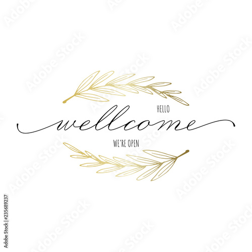 Lettering hello welcome wrote by handwriting of Spencerians . Hello welcome calligraphy.