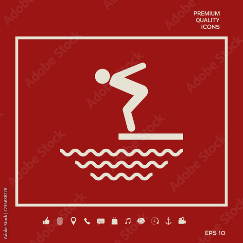 Swimmer on a springboard, Jumping into the water - icon