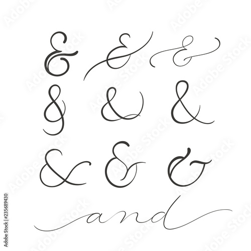 collection of decoration ampersands. Hand drawn illustration isolated on white