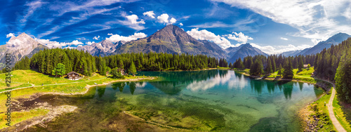 Arnisee with Swiss Alps. Arnisee is a reservoir in the Canton of Uri, Switzerland, Europe