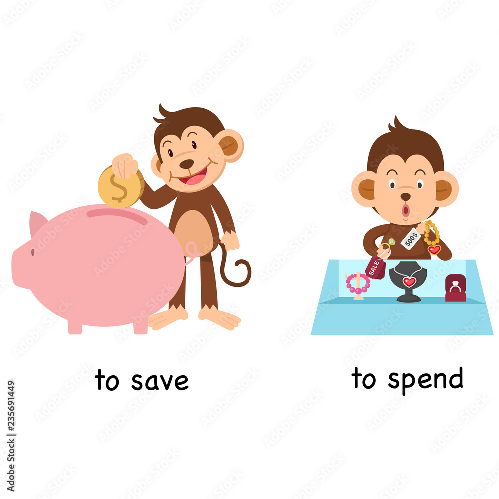Opposite to save and to spend vector illustration Opposite to save and to spend vector illustration