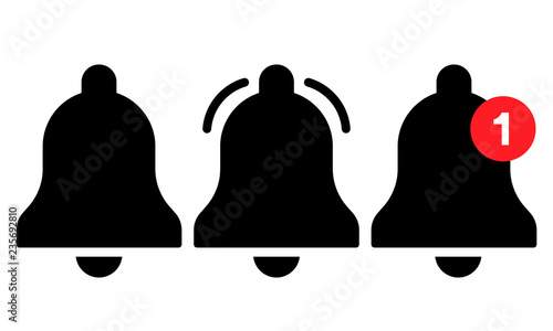Vector icon set of notification, incoming message, ringing bell in flat style.