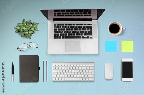 Top view laptop desktop concept design graphic
