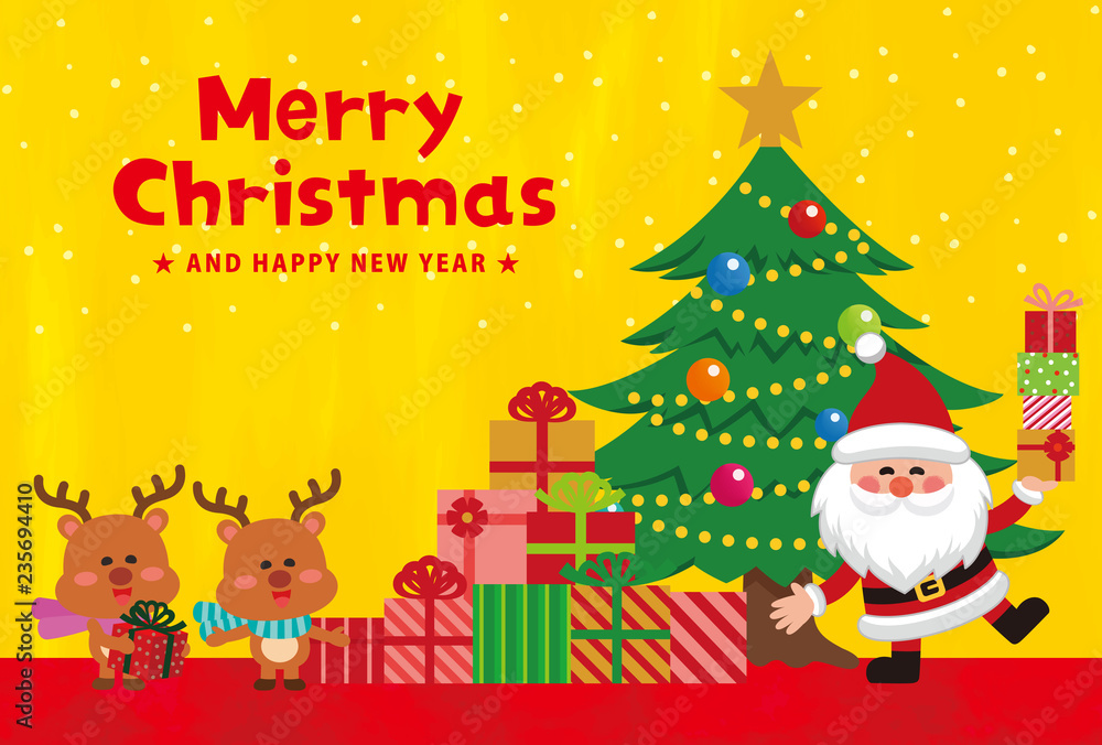 クリスマス素材 クリスマスカード プレゼントを持ったサンタクロース ベクター素材 Stock Vector Adobe Stock