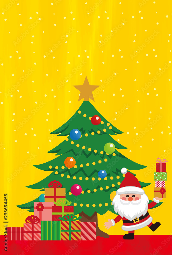 クリスマス素材。クリスマスカード。プレゼントを持ったサンタクロース。ベクター素材