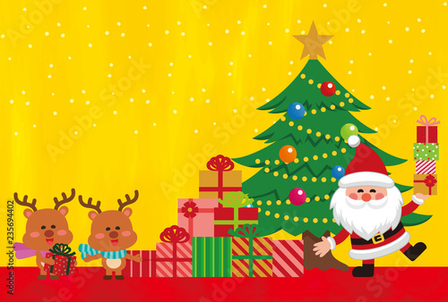 クリスマス素材。クリスマスカード。プレゼントを持ったサンタクロース。ベクター素材 © PopDot