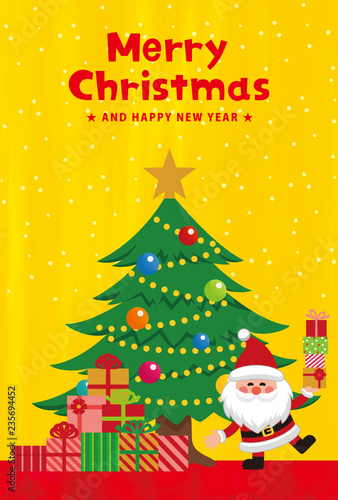 クリスマス素材。クリスマスカード。プレゼントを持ったサンタクロース。ベクター素材
